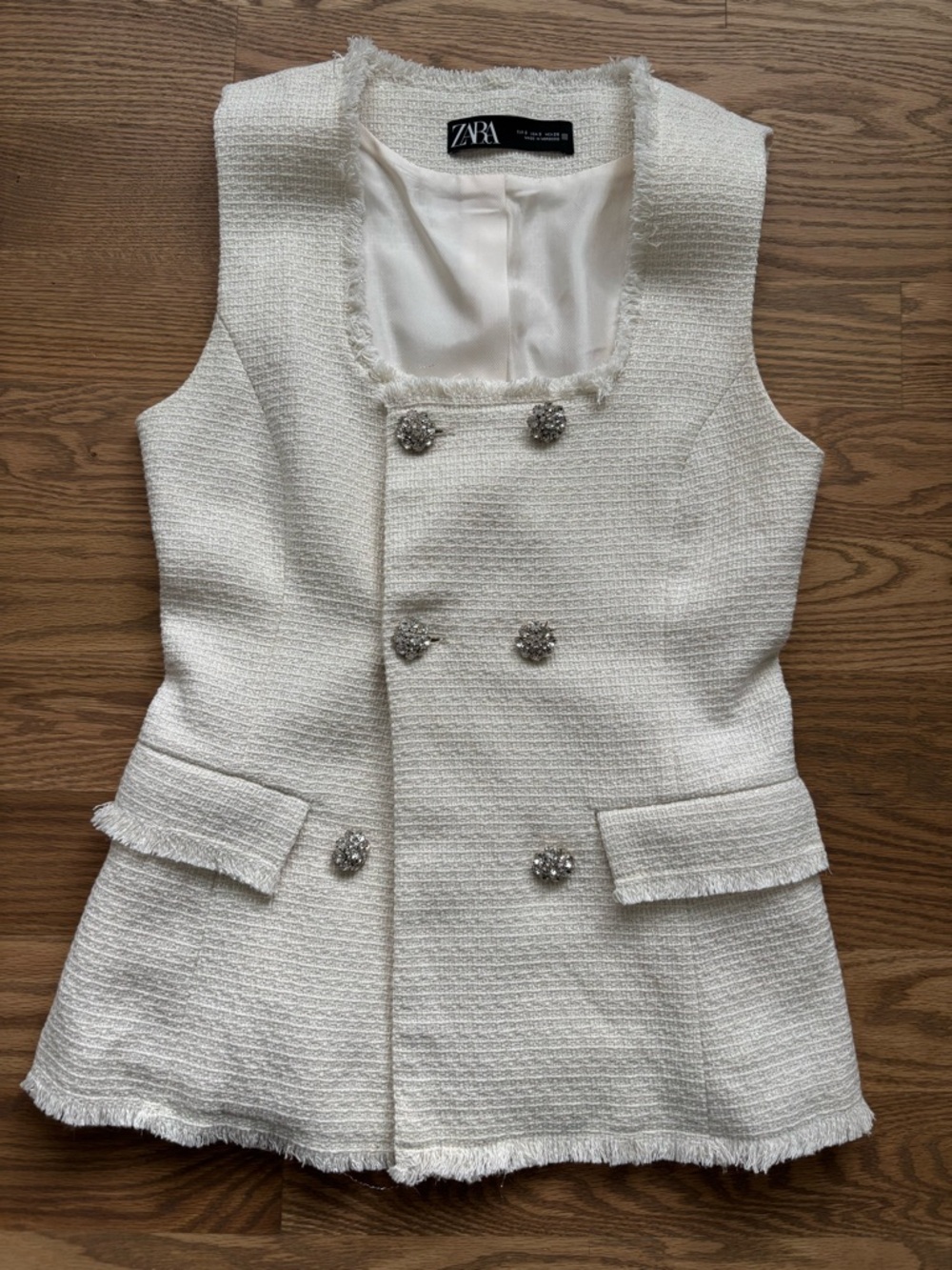 Zara Cream Tweed Double-Breasted Womens' Vest